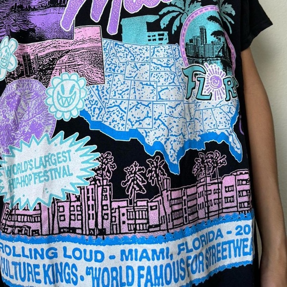 Rolling Loud Miami x Culture Kings Tour Graphics Black Tee Shirt - Picture 4 of 6